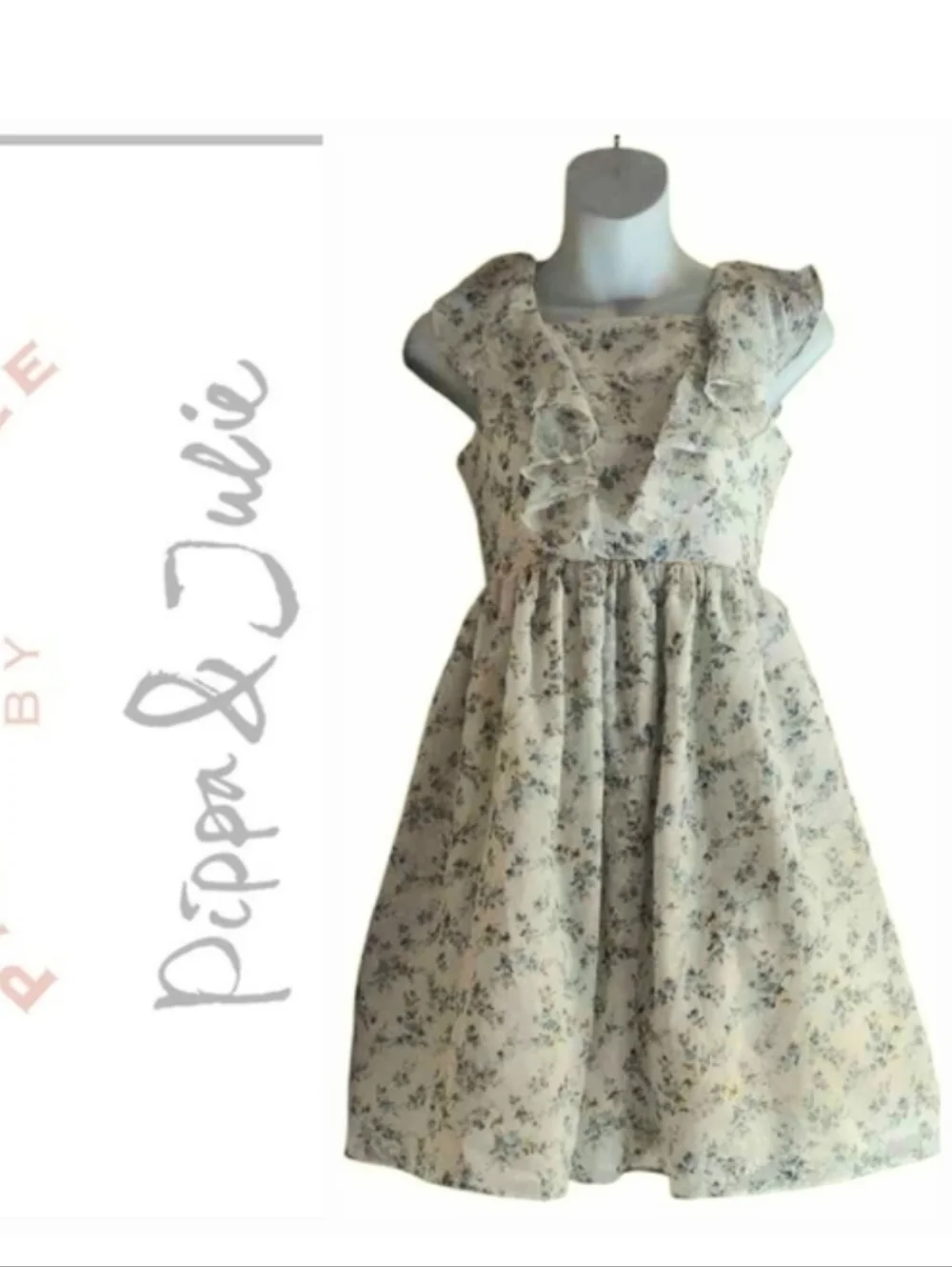 NWT Pippa & Julie Cream Kids Dress - Blue Flowers ~sz 14 - Picture 7 of 7